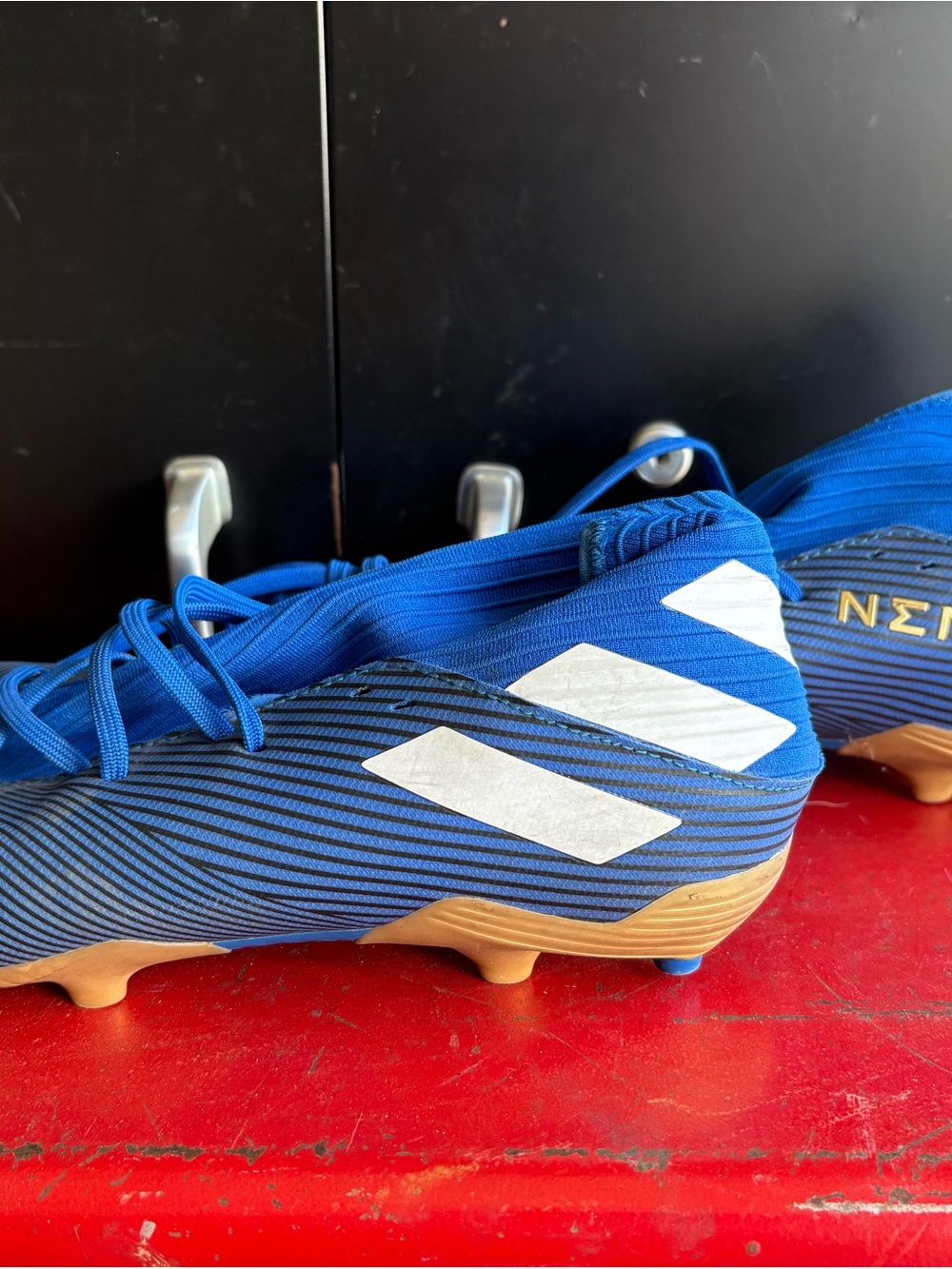 adidas Blue and White Men's Soccer Cleats with Gold Studs